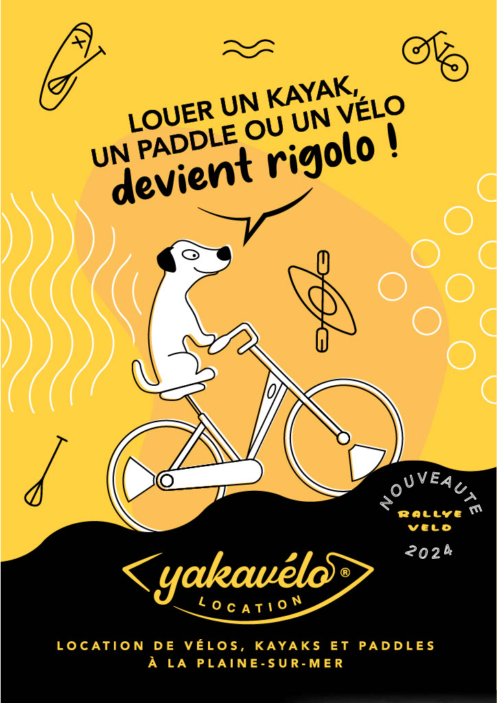 Affiche Yakavélo pour louer un kayak ou un vélo à La Plaine-sur-Mer